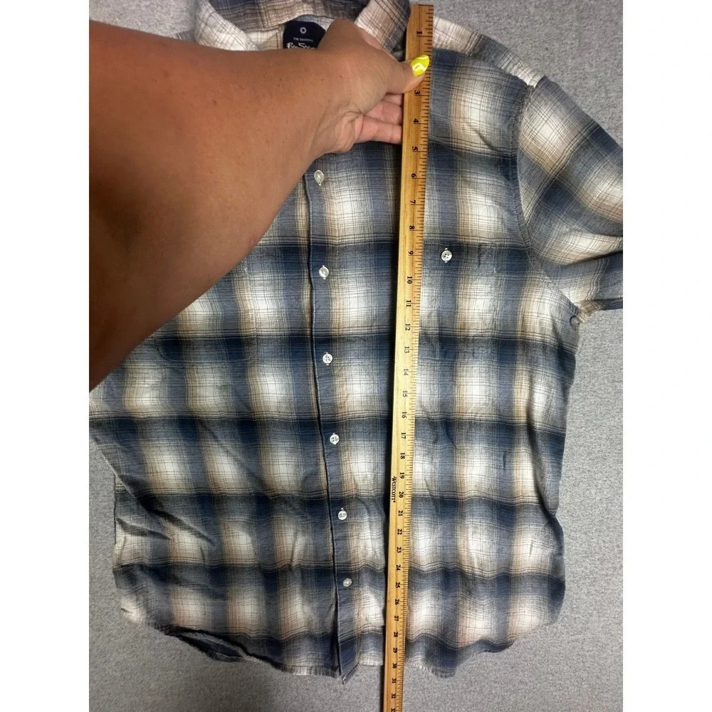 Ben Sherman Mens XXL Blue Tan Plaid Long Sleeve Button Down‎ Flannel Shirt